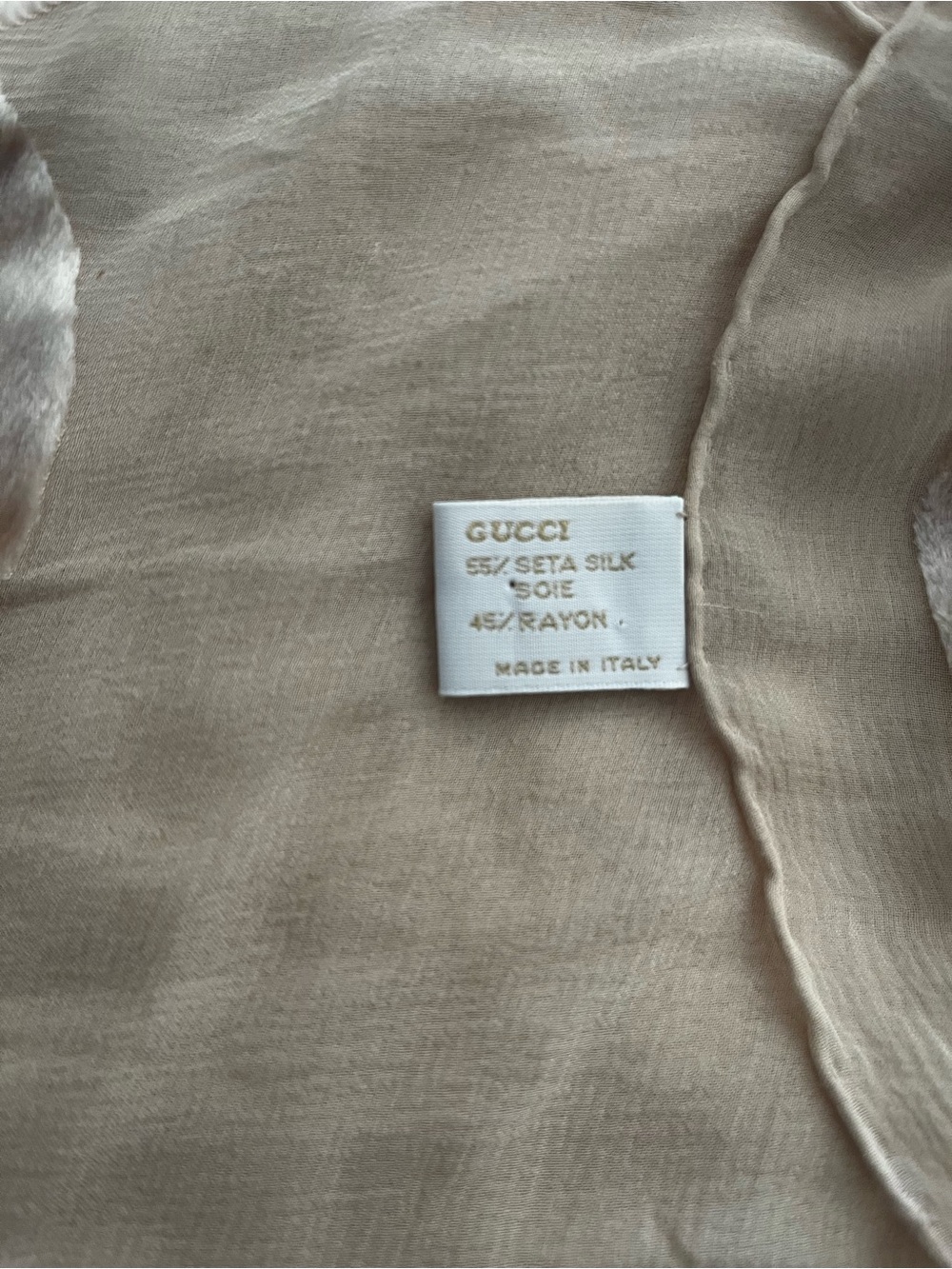 Gucci Neutral Beige Silk Rayon Blend Scarf